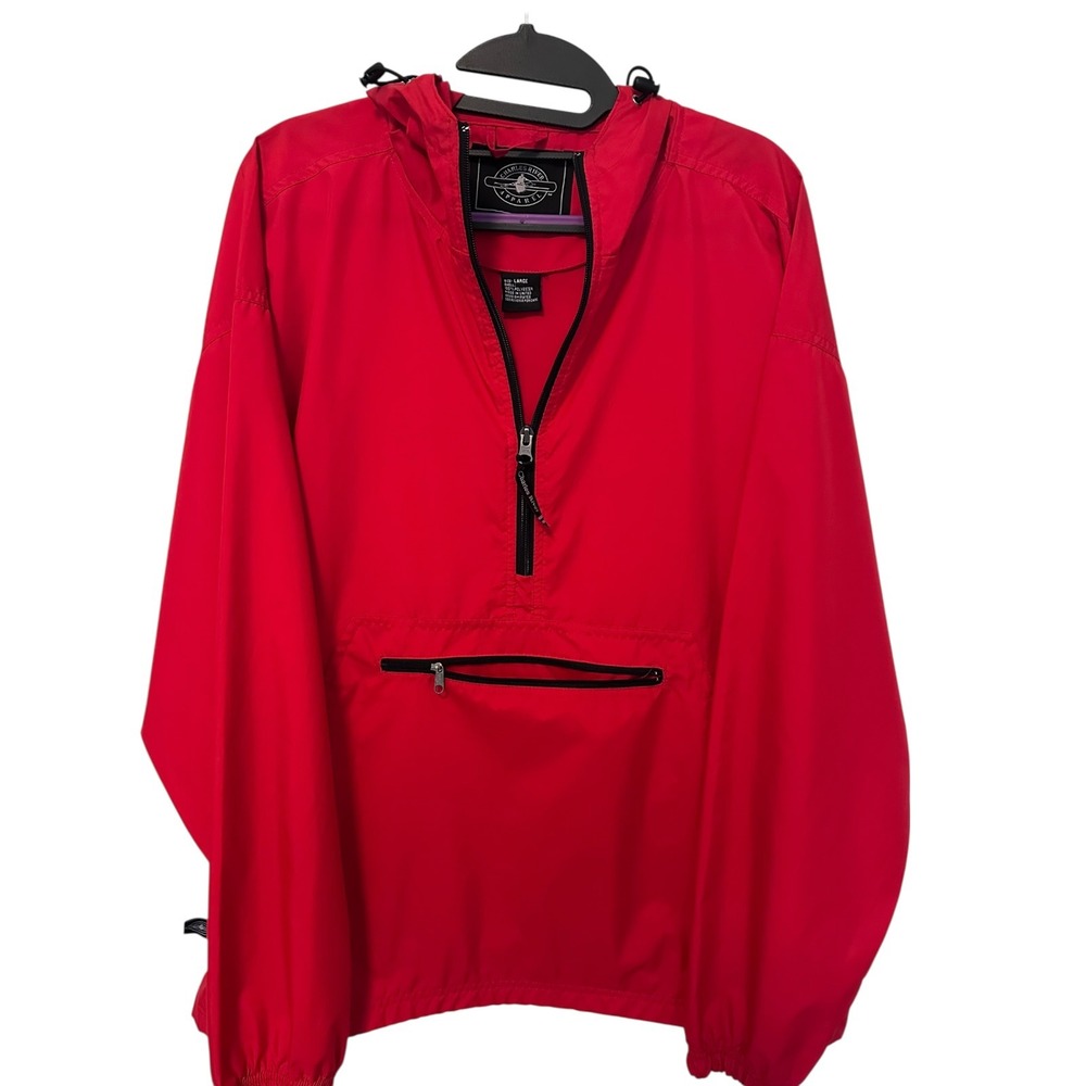 Charles River Apparel Windbreaker Mens Large Red Excellent Quarter Zip‎ Pullover